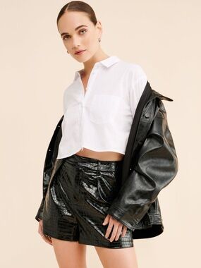 ANTHROPOLOGIE L AVEC LES FILLES Faux Vegan Leather Textured Croc Shorts Black 12